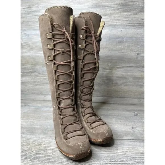 Timberland Moorland Hollace Boots Womens 5.5 Tan Leather Lace Up Tall 69399 - Picture 1 of 6
